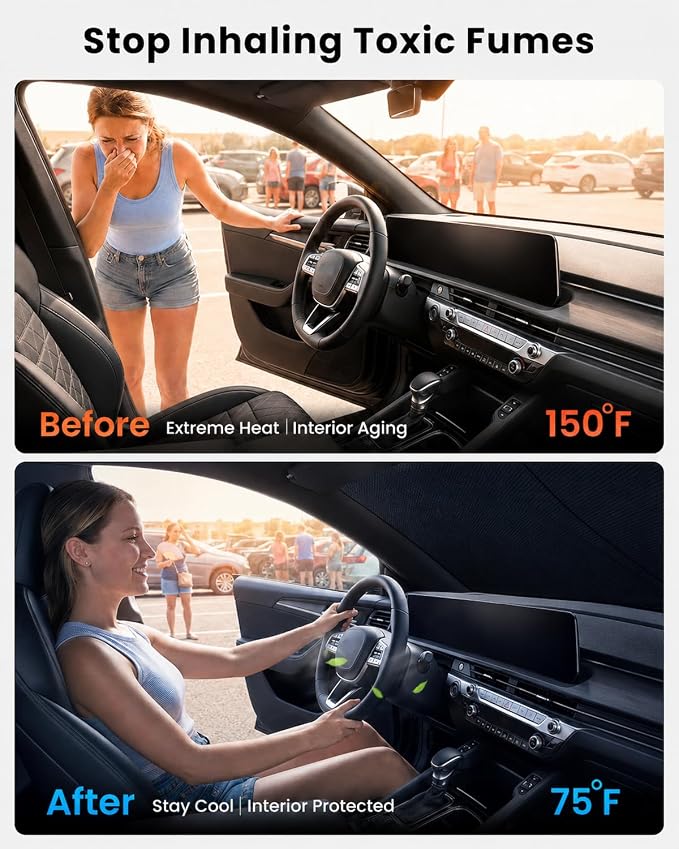 REEVAA 2026 3rd Pro Windshield Sunshade for 2020-2025 Kia Telluride | Dual-Layer Heat & Sun Defense, OEM Design | Foldable Sun Shade Car Accessories with Storage Bag