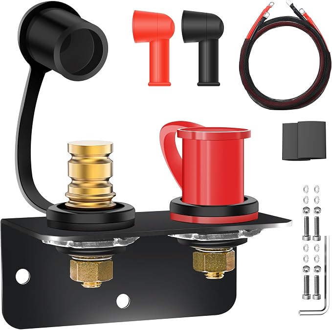 250A Remote Battery Terminals 3/8" Stud Battery Jump Post with Heavy Duty Mounting Bracket and 4AWG Cable Battery Charging Post Kit Battery Relocation Kit for UTV RV Auto Trucks Mowers Boats