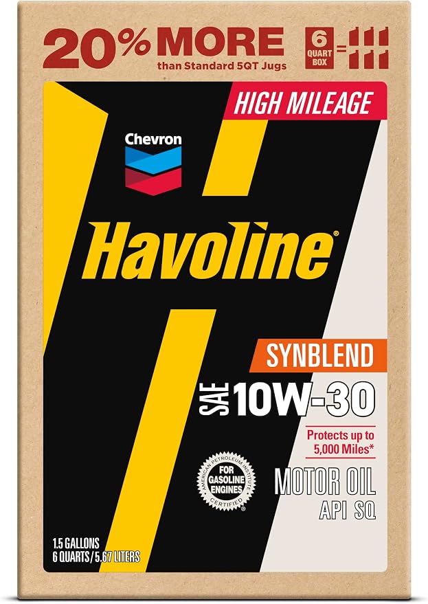 Havoline Motor Oil 10w30 High Mileage Synthetic Technology Smart Change Engine Oil, 10W-30, 6 Quarts, Pack of 1