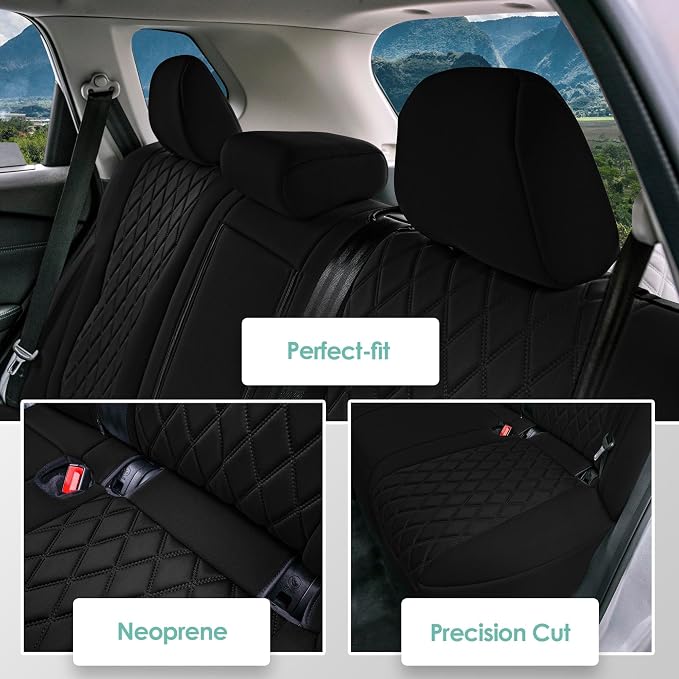 FH Group Custom-Fit Car Seat Covers Specifically Made for 2021-2026 Nissan Rogue, Rear Set Black Ultraflex Neoprene Waterproof Automotive Seat Cover