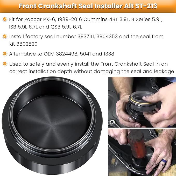 Front+Rear Crankshaft Seal Remover & Installer With Wear Sleeve Installer Tool Set For Cummins 3.9L 5.9L 6.7L 1989-2016 Replace 1338 3824498 5046 3824500 3164660 ST-224C 3824078 5395259 2063800090