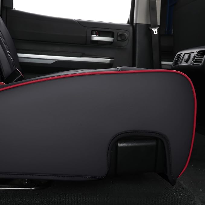 Huidasource for Toyota Tundra Rear Seat Cover, Nappa Leather Truck Rear Seat Cover, 360° Full-Coverage Toyota Rear Seat Covers 2014-2021 CrewMax, Compatible with Armrest Airbags (Back Row/Black＆Red)