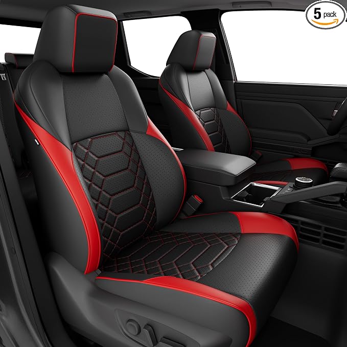 FREESOO Tacoma Car Seat Covers Fit for Toyota Tacoma 4th Gen 2024 2025 2026 Double Cab SR, SR5, Limited, TRD Sport/Off-Road,Trailhunter Full Covered (5 Seats/BlackRed)
