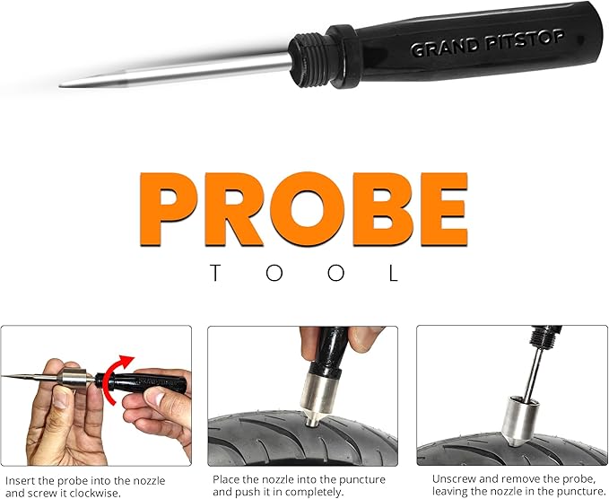 GRAND PITSTOP Tubeless Tire Gun Puncture Repair Kit with Mushroom Plug for Tyre Punctures and Flats on Cars, Motorcycles, ATV, Trucks & Tractors (Gun Puncture Kit 30 Plugs)