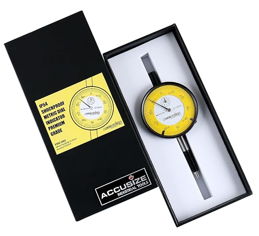 Accusize Industrial Tools 0-1mm x 0.01mm Plain Back IP54 Shockproof Metric Dial Indicator Premium Grade, P900-S002