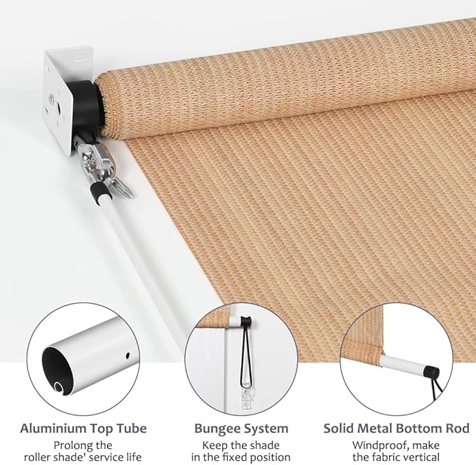 KELIXU Patio Shades Roll Up Outdoor Blind, 5' W x 8' H Cordless Sun Shade Privacy Screen with 90% UV Protection Exterior Roller Shade Cloth for Porch Pergola Backyard Windows Balcony, Walnut