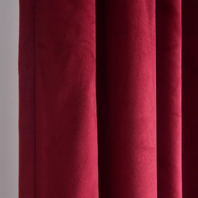 Roslynwood Luxury Soft Rose Red Velvet Curtains 108 inches Long Back Tab Thermal Insulated Blackout Window Drapes for Living Room/Bedroom/Dining Room, W52 x L108, 2 Panels