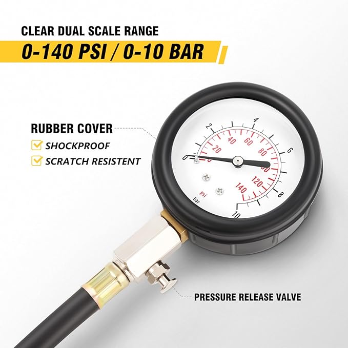 DNA Motoring Engine Oil Pressure Testing Diagnostic Tool Kit Dual Scale Gauge with Adapters for Cars, Trucks, Tractors, TOOLS-00339