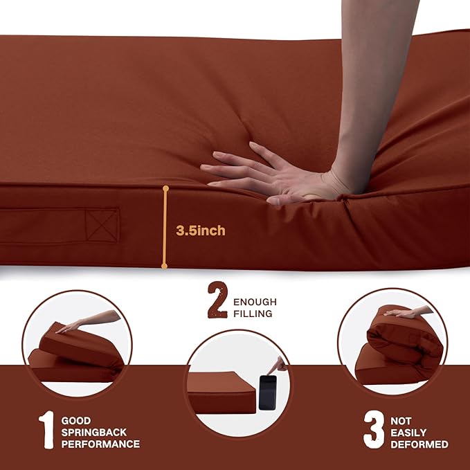 Outdoor Bench Cushion 4 inches Memory Foam Waterproof Patio Furniture Bench Cushion Porch Swing Cushion with Handle and Adjustable Strap, 60 x 18 Inch Terracotta