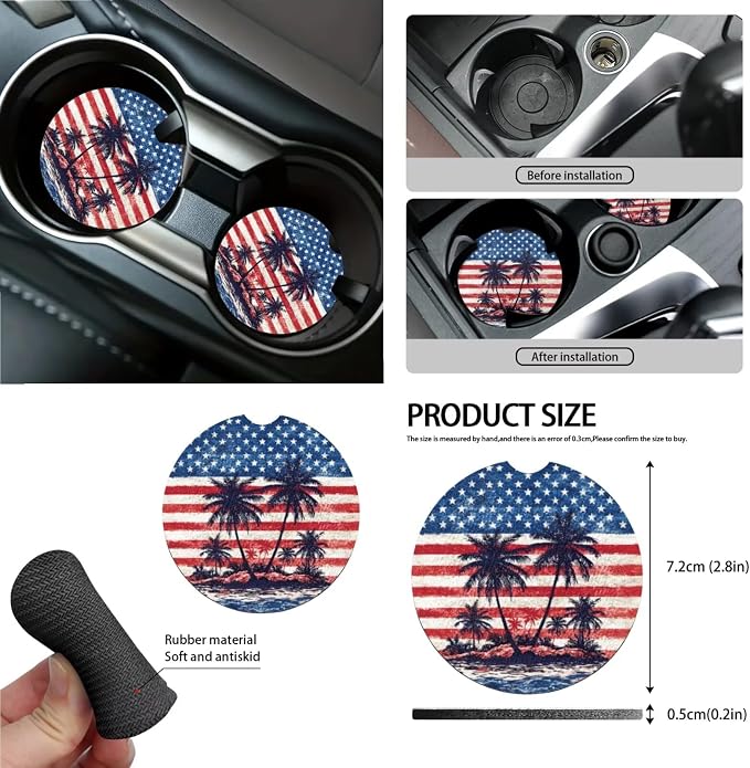 Wanyint Car Seat Cover Covers with Steering Wheel Seat Belt Strap Pad Trash Bag Phone Holder Rearview Mirror Accessories Cup Holder Key Chain Patriotic Auto Decor, 15 Pack, Hawaiian Palm Tree US Flag