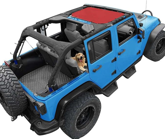 JK Sun Shade Top Compatible with Jeep Wrangler 4 Door 2007 to 2018 Sunshade Sunroof Bikini Cover Blocks UV Wind Noise Cherry Red Mesh for Front