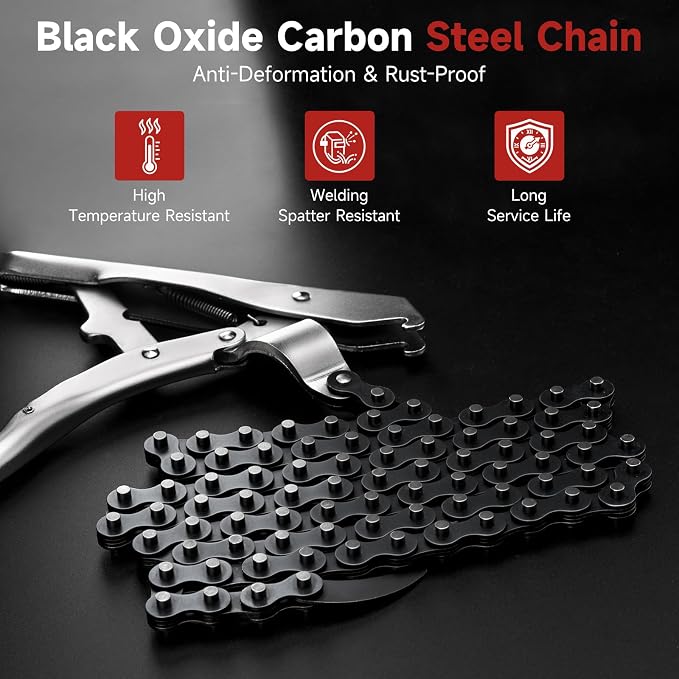 Pipe Alignment Chain Clamp, Welding Clamp 14" Max Diameter | 4 Stainless Steel Screws and Quick Release Nickel-Plated Handle for Pipe Fitting & Welding