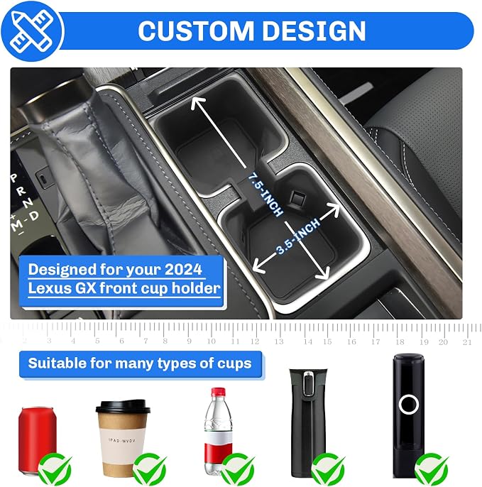 SXCY 3PCS for 2024-2026 Lexus GX550 [w/Cool Box] Center Console Organizer for 2024 2025 2026 Lexus GX550 Accessories [Armrest Console Tray+Cupholder+Wireless Charging Mat] 2024+ GX550 Armrest Storage