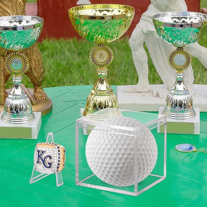 Clear Acrylic Championship Ring Display Case, Memorabilia Stand Cube Holder Dust Protection Transparent Storage Box for Sports Baseball Basketball Fan Souvenir Protection Supplies (2.1 x 2.1 x 2.1)
