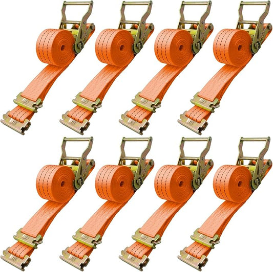 8 Pack 2" x 15' Heavy Duty E-Track Ratchet Straps - 4500LBS Break Strength - Tie Down Straps for Trucks, Trailers, Motorcycles, and Cargo（Orange）