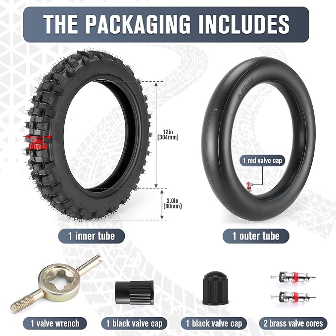 80/100-12 3.00-12 Back Rear Tire and Inner Tube,80/100-12 Dirt Bike Tire,12 Inch Rear Dirt Bike Tire compatible with Honda CRF70 XR70 Kawasaki KLX110 TTR90 PW80 Pit Bike (Fit 90cc 110cc 125cc)