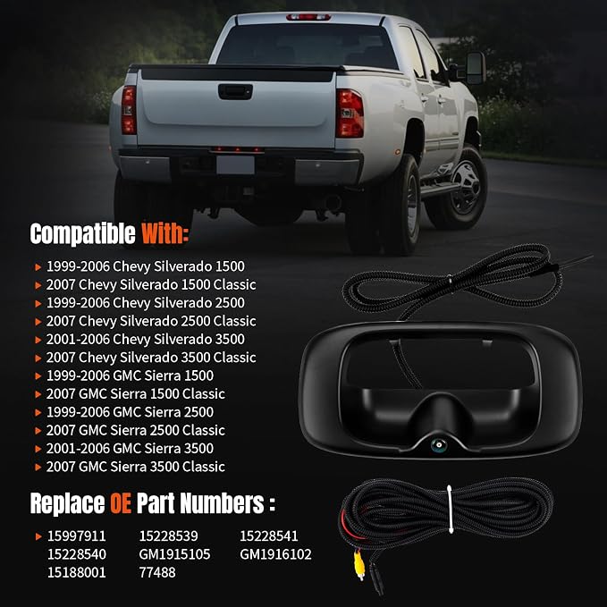 LCWRGS Tailgate Handle Backup Camera for 1999-06 Chevy Silverado GMC Sierra | Rear View Park Assist Camera Night Vision 170° Wide-Angle Waterproof Easy Installation OE# 15228539