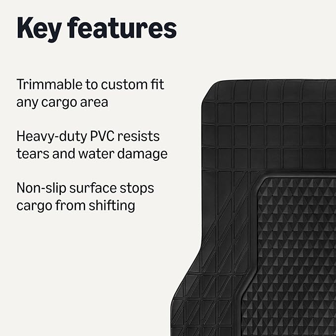Amazon Basics Cargo Liner Floor Mat, All Weather Trunk Protection, Trimmable to Fit, Black