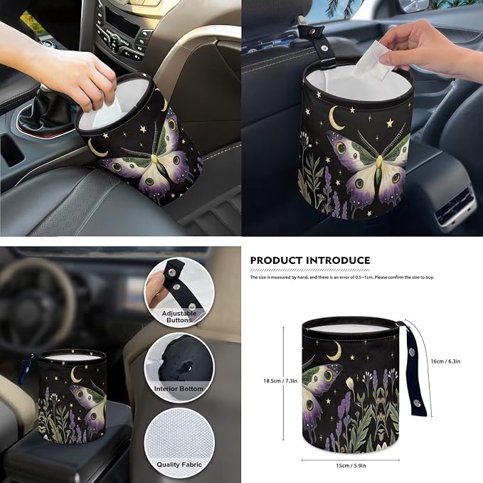Moon Moth 15Pcs Car Seat Cover Full Set Car Steering Wheel Cover Seat Belt Cover Trash Bin Front Rear View Mirror Car Cup Holder Keychain