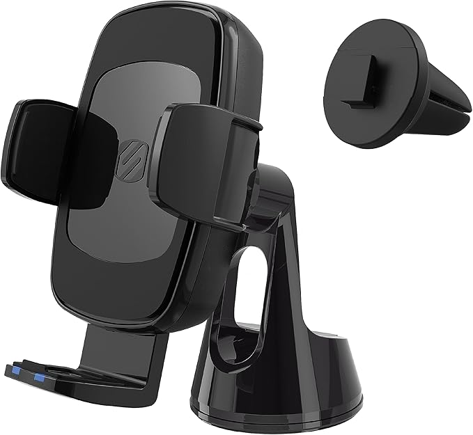 Scosche UQ3WDV-SP Windshield/Dashboard/Vent Qi-Certified 15W Wireless Charging Universal Cell Phone Car Mount, Adjustable Hands-Free Cell Phone Holder with Stick Grip, Black