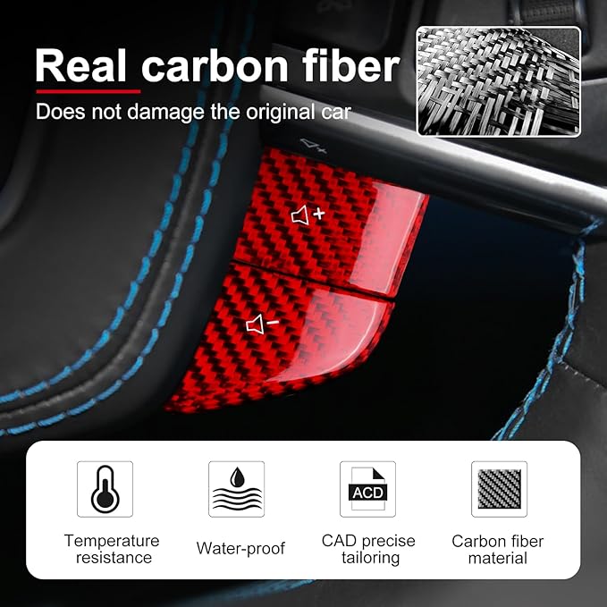 Hard Carbon Fiber, for Corvette C8 2020 2021 2022 2023 Accessories, Steering Wheel Volume Button Cover, 4Pcs Steering Wheel Button Panel Sticker, Decorative Interior Auto Trim