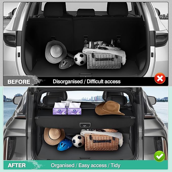 Powerty Retractable Cargo Cover for 2023-2025 Cadillac Lyriq, Canvas Texture Trunk Cover Privacy Screen Rear Security Shade for Lyriq Accessories