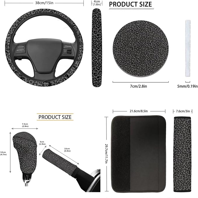 Tupalatus Spotted Print Car Seat Covers Set of 9,Car Hand Brake Cover,Gear Shift Knob Cover,Seat Belt Pads,Car Coaster,Steering Wheel Cover Universal Fit for Car Truck SUV
