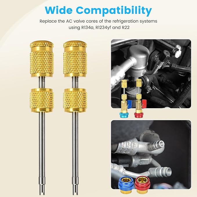 R134a R1234YF R22 AC Valve Core Remover Tool Kit, with 6 Pcs Valve core and 8 Pcs O-Ring Rubber Seal, for Automotive and Home Air Conditioning Systems(AC R22 R134a R1234YF)