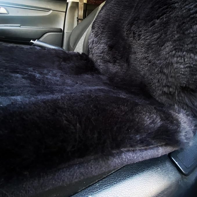 Genuine Fluffy Sheepskin car seat Covers, Black Merino Wool seat Cover for Front seat of SUV Truck Sedan Minivan