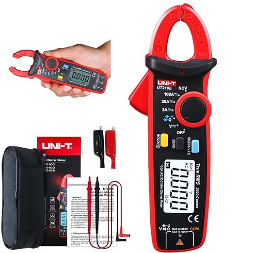 UNI-T UT210E Mini Digital Clamp Meter 100A AC DC Current Voltage True RMS Pliers Ammeter Resistance, Capacitance, Diode Tester Multimeter with Alligator Clip, Red&Black
