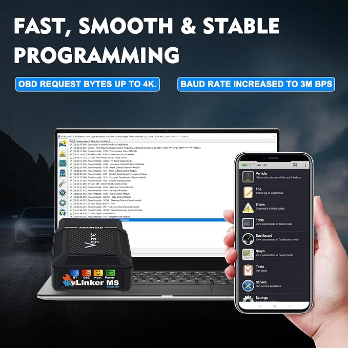 VGATE vLinker MS Bluetooth (MFI) Adapter OBD2 Scanner Code Reader Diagnostic Scan Tool for iOS, Android and Windows, Support 5 CAN Protocols (GMLAN, MS CAN, CH CAN, LS CAN)