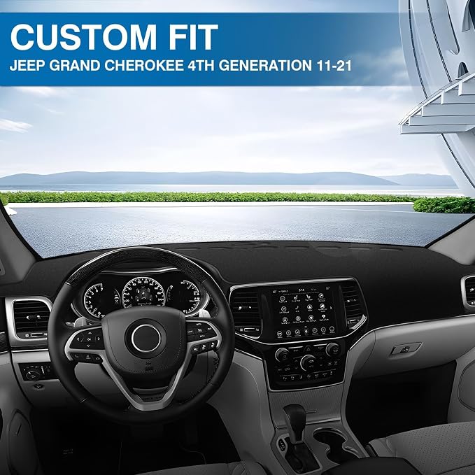 KUST Black Dash Cover for 2011-2022 Jeep Grand Cherokee (NOT for Jeep Cherokee & Grand Cherokee L) Non-Slip Dashboard Cover Polyester Interior for Grand Cherokee Accessories No Glare