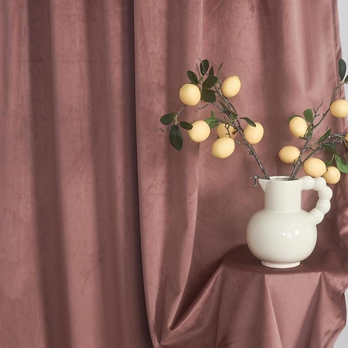 Roslynwood Luxury Soft Brick Dust Velvet Curtains 96 inches Long Back Tab Thermal Insulated Blackout Window Drapes for Living Room/Bedroom/Dining Room, W52 x L96, 2 Panels