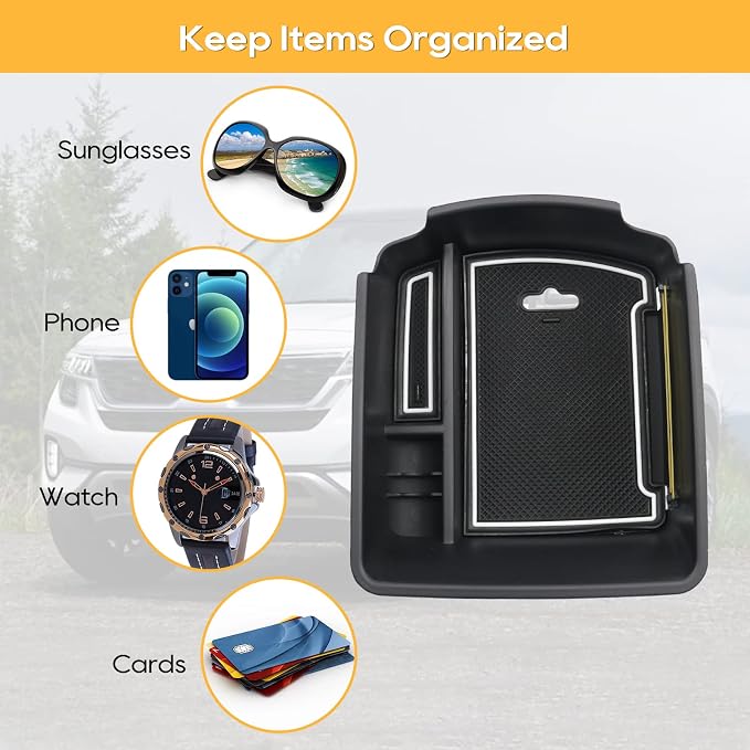 LFOTPP Seltos Center Console Organizer for 2022 2023 2024 Seltos [LX, S, EX, SX Turbo, S Turbo and Nightfall Editio] Armrest Center Console Organizer Tray 2022 2023 SeltosAccessories Secondary Insert
