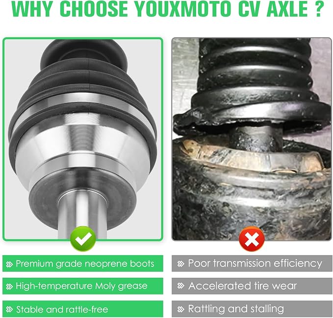 Youxmoto Front CV Axle & Wheel Bearing Kit Fit for Polaris Sportsman 335 400 500 1995-2008; For Scrambler 400 500 1995-2009; For Magnum 325 425 500 (4x4 6x6); For Diesel/Xplorer 99-02; not fits 2x4