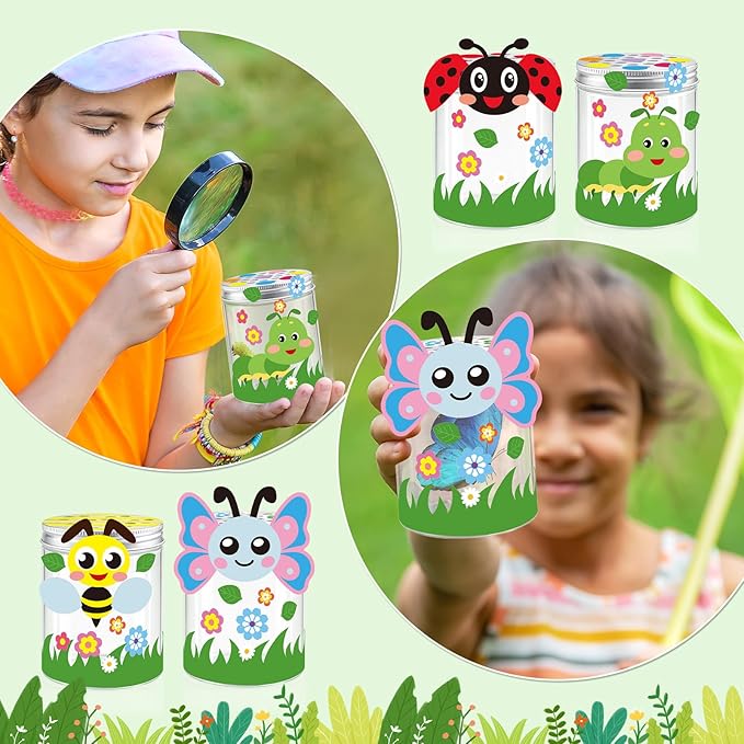 Cinrobiye 24 Set Insect Bug Viewer Craft Kits DIY Spring Craft Bug Jar Observation Kit Plastic Bug Catcher Containers Science Nature Exploration Craft Party Favors Classroom Activity