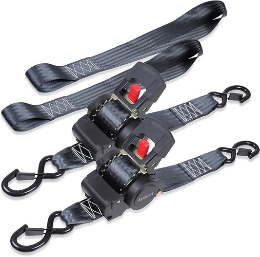 Ayaport Retractable Ratchet Straps 2in X 12.5ft(2PK)-3300lb Break Strength, Heavy Duty Ratchet Straps Self Retractable Tie Downs with Soft Loops for Motorcycle, Dirt Bike, Cargo, Truck Accessories