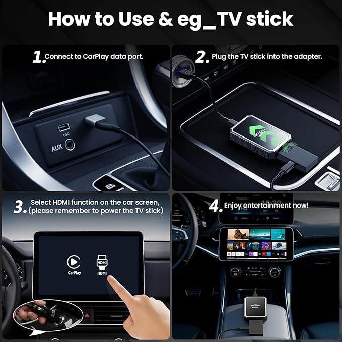 LAMTTO Car TV Mate Pro and Wireless CarPlay Adapter – Upgrade 2 in 1 Magic AI Box Convert Car Screen to TV with HDMI for Fire Stick and Switch for OEM Wired Factory 2016+