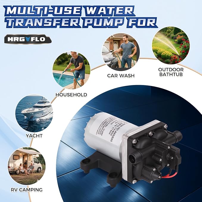 12V RV Water Pump 4008-101-A65/E65 | 3.0 GPM - 55 PSI | Camper RV Water Pump | Self-Priming & Quiet Diaphragm Pump | Thermal Protection & Dry Run Safe | Includes Twist-On Strainer + Quick Fittings