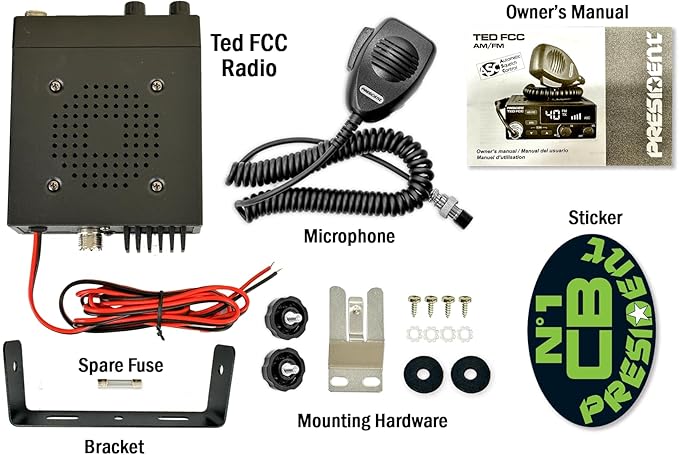 President Ted FCC AM/FM 40 Channel Compact CB Radio, LED Display, Emergency Channels, Automatic Squelch Control, PTT, 6pin MIc Plug, Time Out Timer, Key Beep, 2 Years Manufacture Warranty