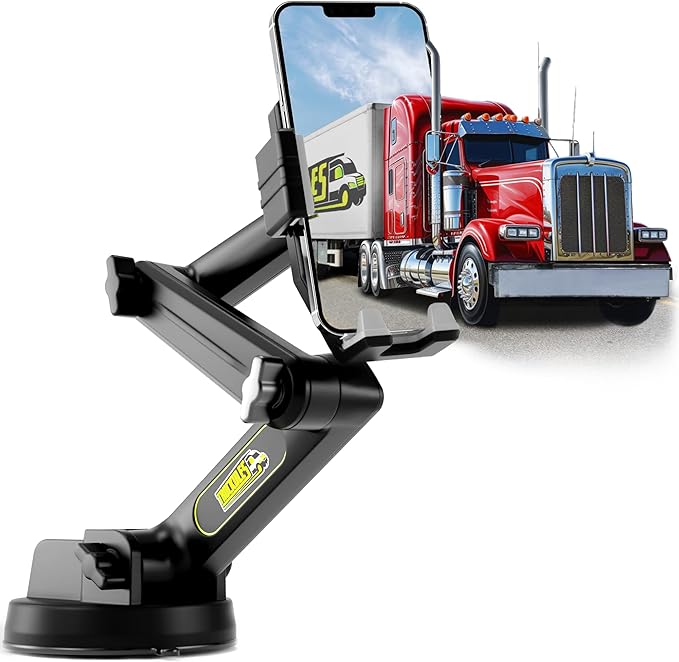 Gray Big Rig Truck Phone Mount & Green Big Rig Truck Phone Mount, Heavy Duty Cell Device Holder for Dashboard Windshield 16.9 inch Long Arm, Stable and Super Suction Cup (2 Device Mounts)