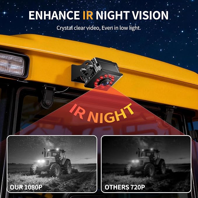 Fookoo 1080P AHD Wired Backup Camera System, 7" Touchscreen Monitor Blind Spot Detection 10G Vibration-Proof Rear Camera for Tractor Truck Excavator Caravan Skid Steer Harvester MP3 MP5 Waterproof DVR