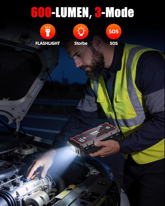 Jump Starter, Car Battery Jumper Starter Portable, Jump Box Battery Booster with 3 Modes Flashlight, Jumper Cables with Gloves