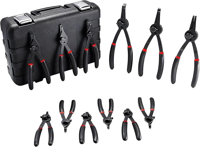 8MILELAKE 12pcs Snap Ring Plier Set, Internal & External Circlip Pliers Kit, Straight/Bent Jaw Tips for C-Clip Ring Remover