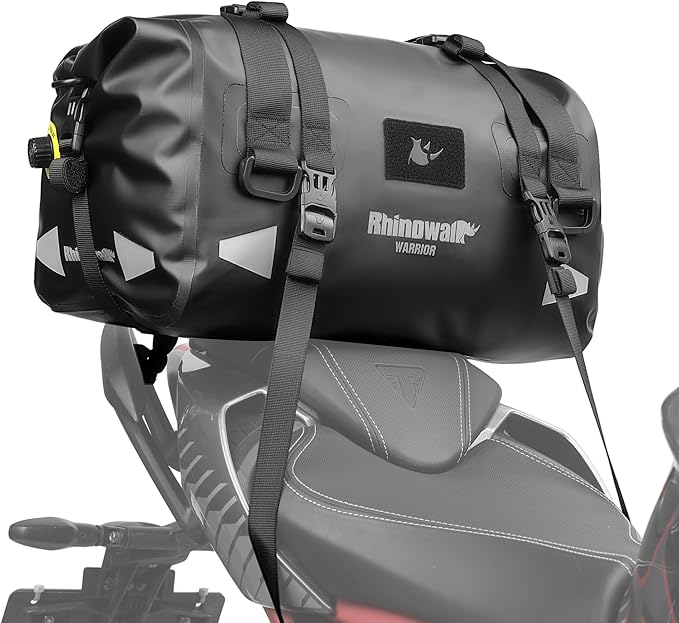 Rhinowalk Motorcycle Saddle Bag 20L – 100% Waterproof Rear Seat Tail Bag with Roll-Top Magnetic Closure, Backpack Convertible