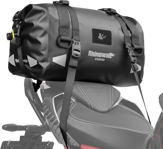 Rhinowalk Motorcycle Saddle Bag 20L – 100% Waterproof Rear Seat Tail Bag with Roll-Top Magnetic Closure, Backpack Convertible