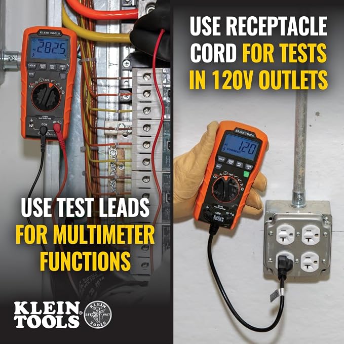 Klein Tools ET270 Auto-Ranging Digital Multi-Tester, AC/DC, Resistance, Continuity & D275-5 Pliers, Diagonal Cutting Pliers with Precision Flush Cutter is Light