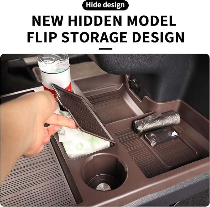 Compatible with 2026 Toyota Sienna Center Console Organizer with Cup Holder, Lower Storage Box Accessories (TPE Material with Original car Wood Grain (Compatible with 2021-2026 Toyota Sienna), Brown)