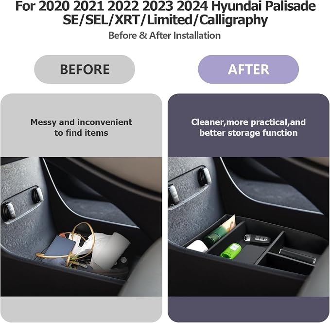 LUWU 2020-2025 Hyundai Palisade SE/SEL/XRT/Limited/Calligraphy Center Console Organizer Armrest Organizer Insert Tray with 4 Compartments,Palisade 2025 Accessories Black