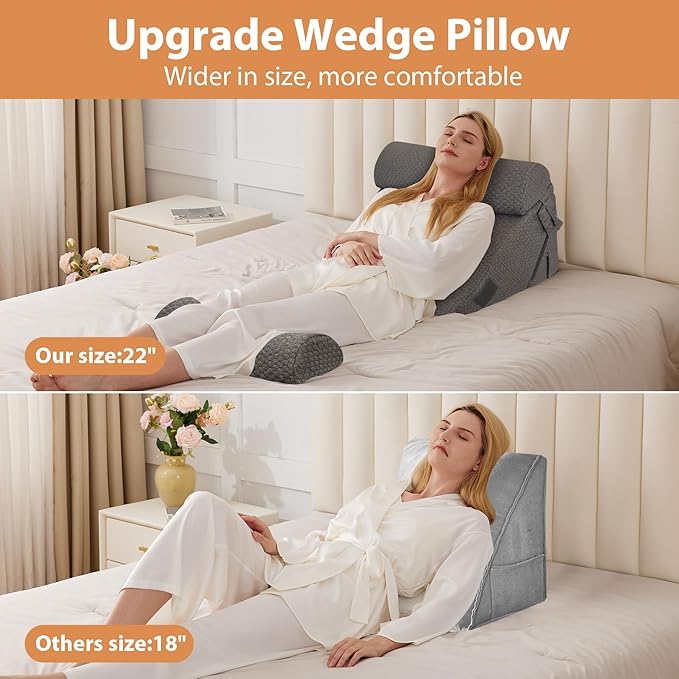 BIEEZZK 4PCS Wedge Pillow Set for After Surgery, Back Pillow for Bed Sitting up, 9&12inch Adjustable Memory Foam Bed Wedges, Pillow Wedge for Acid Reflux, Back Pain Relief, Snoring, Dark Grey